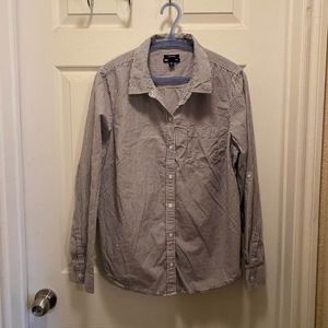 GAP Gray and White Striped Boyfriend Fit Button down - Large